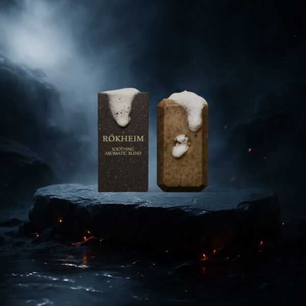 Artistic photo of Sensitiva Rökheim natural soap with Nordic mystic style